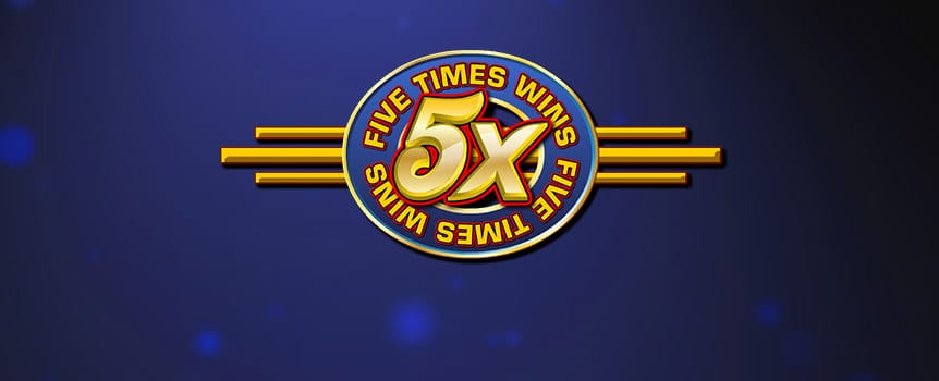 Five Times Wins is a classic 3-reel slot game that will have the purists smiling as they spin whilst they reminisce on the good old days before slots got too complicated. With a whopping 5X multiplier every time a 5X wild symbol is used in a combination, you’ll be hoping the wild rolls into your payline more often than not. You’ll notice a simple pay table is always visible on the game screen, so you can constantly keep track of how much each combo is going to pay out. Also, remember that 3 coins on each line brings in the biggest payouts. Get betting today and you could be winning… five times!